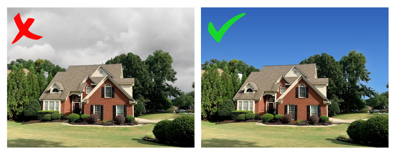 difference between cloudy sky and bright sky photo for real estate