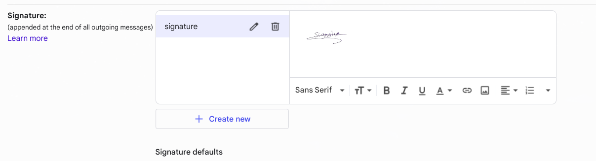 gmail add new signature