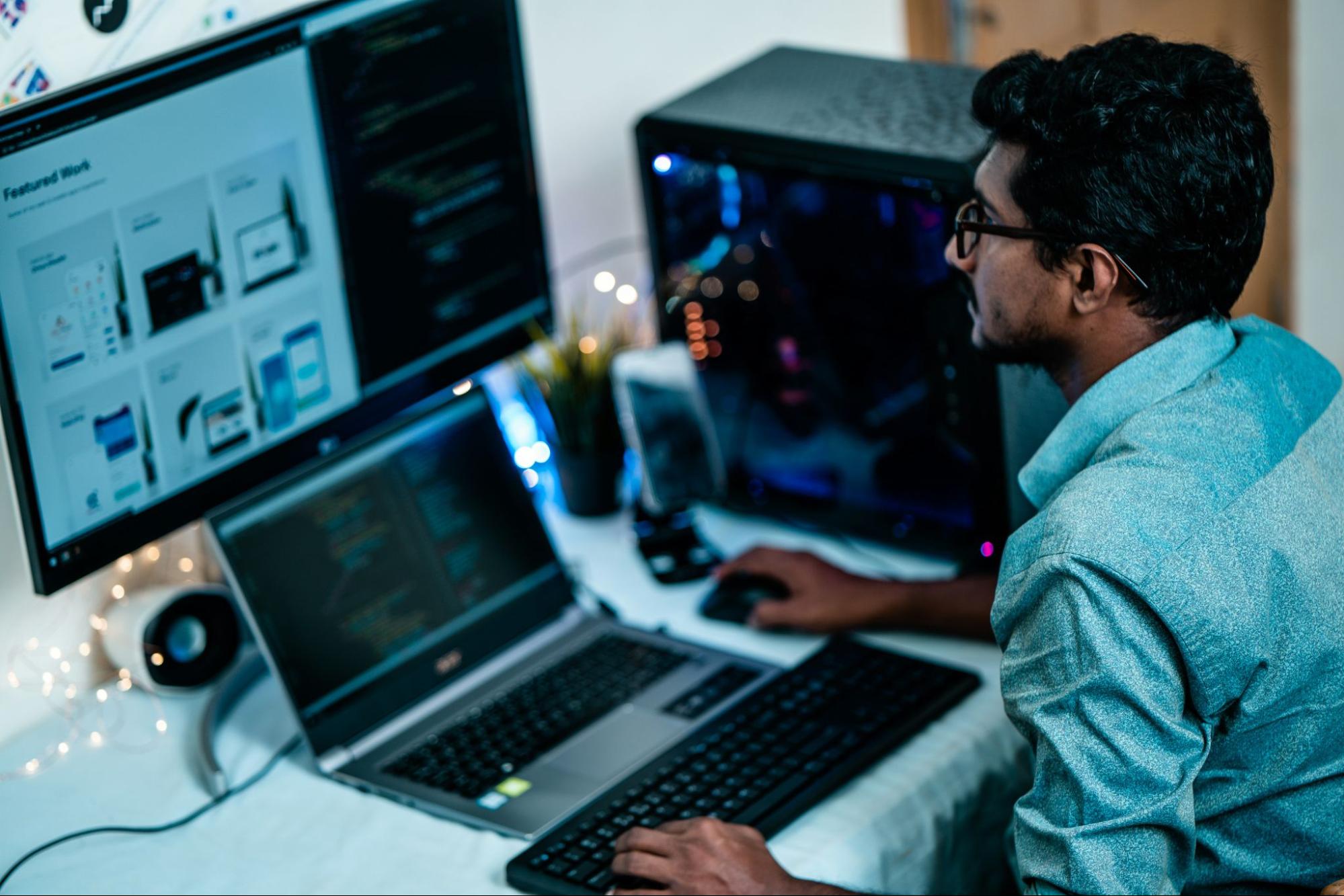 man staring at the computer